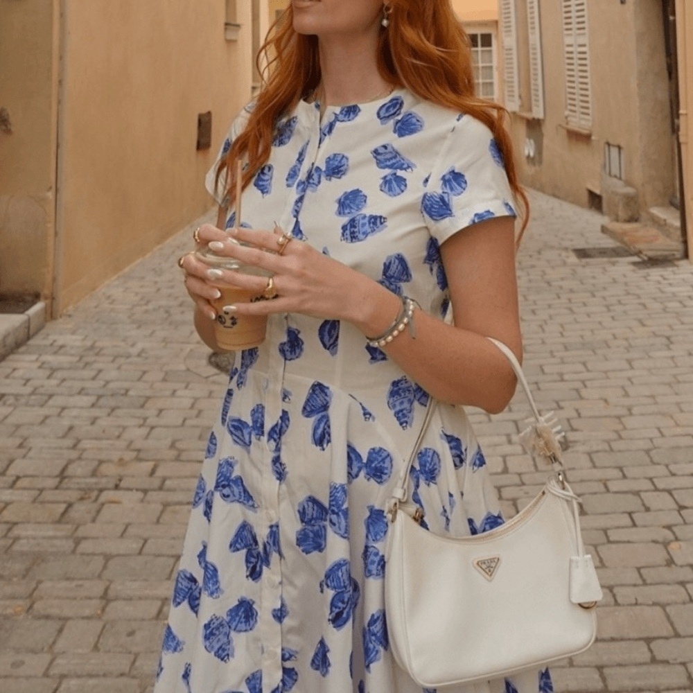 Zara 100% Cotton Blue and White Summer Seashell Mini Dress 🐚